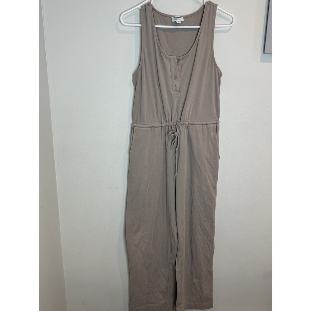 The Drop Jumpsuit Womens Small Taupe Sleeveless Drawstring Lounge Pockets Casual